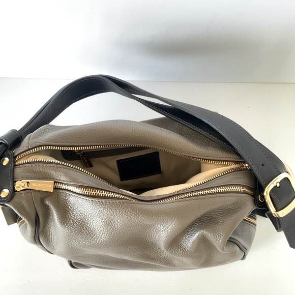 Valentina Hobo Shoulder Backpack Italian Taupe Black Leather NWT - Picture 11 of 16